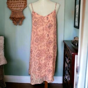 Y2K Slip Dress Shift Sheer Pink Sundress Cottagecore Vtg 90s Grunge Prairie Mudd